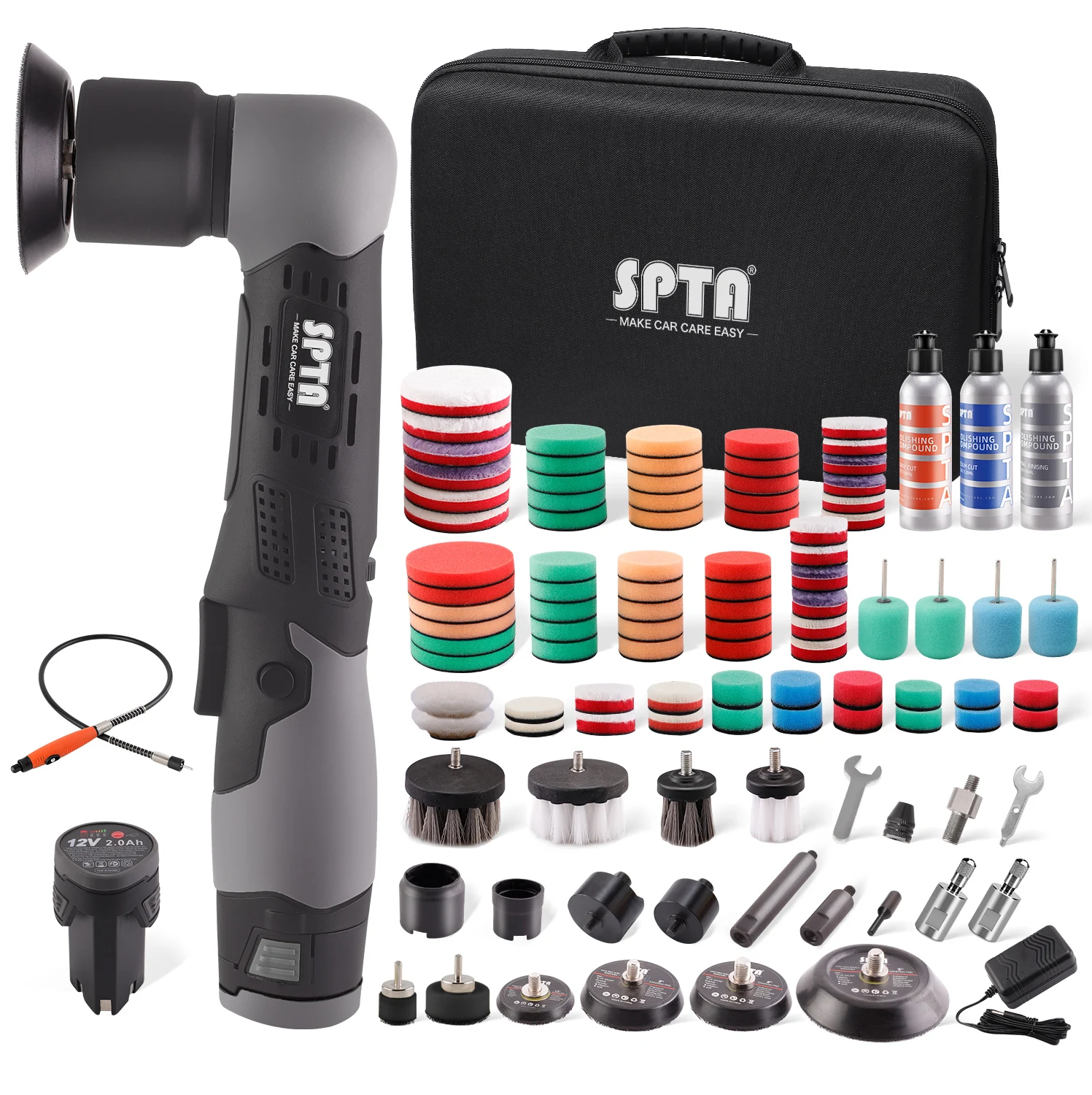 SPTA Cordless Mini Polisher Kit, Rotary or DA, 2 Batteries