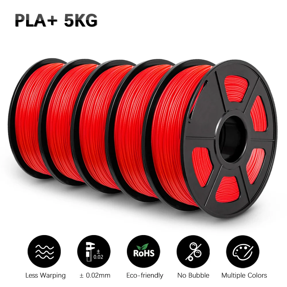 SUNLU PLA+ Filament 1.75mm, 5 kg (5 × 1 kg), PLA PLUS RED 5KG