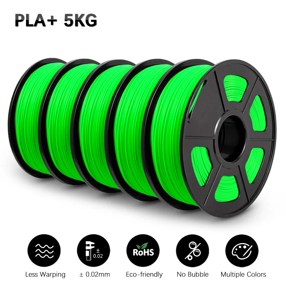 SUNLU PLA+ Filament 1.75mm, 5 kg (5 × 1 kg), PLA PLUS GREEN 5KG