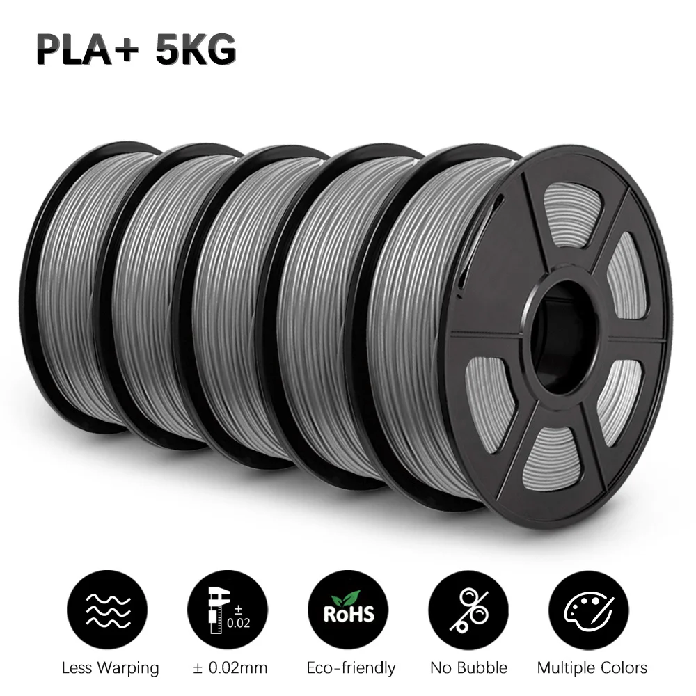 SUNLU PLA+ Filament 1.75mm, 5 kg (5 × 1 kg), PLA PLUS GRAY 5KG