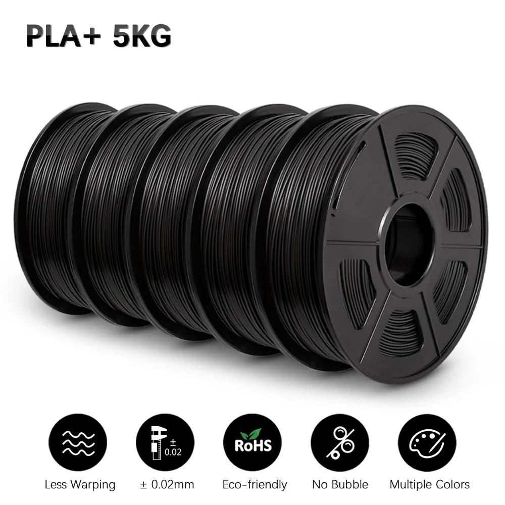 SUNLU PLA+ Filament 1.75mm, 5 kg (5 × 1 kg), PLA PLUS BLACK 5KG