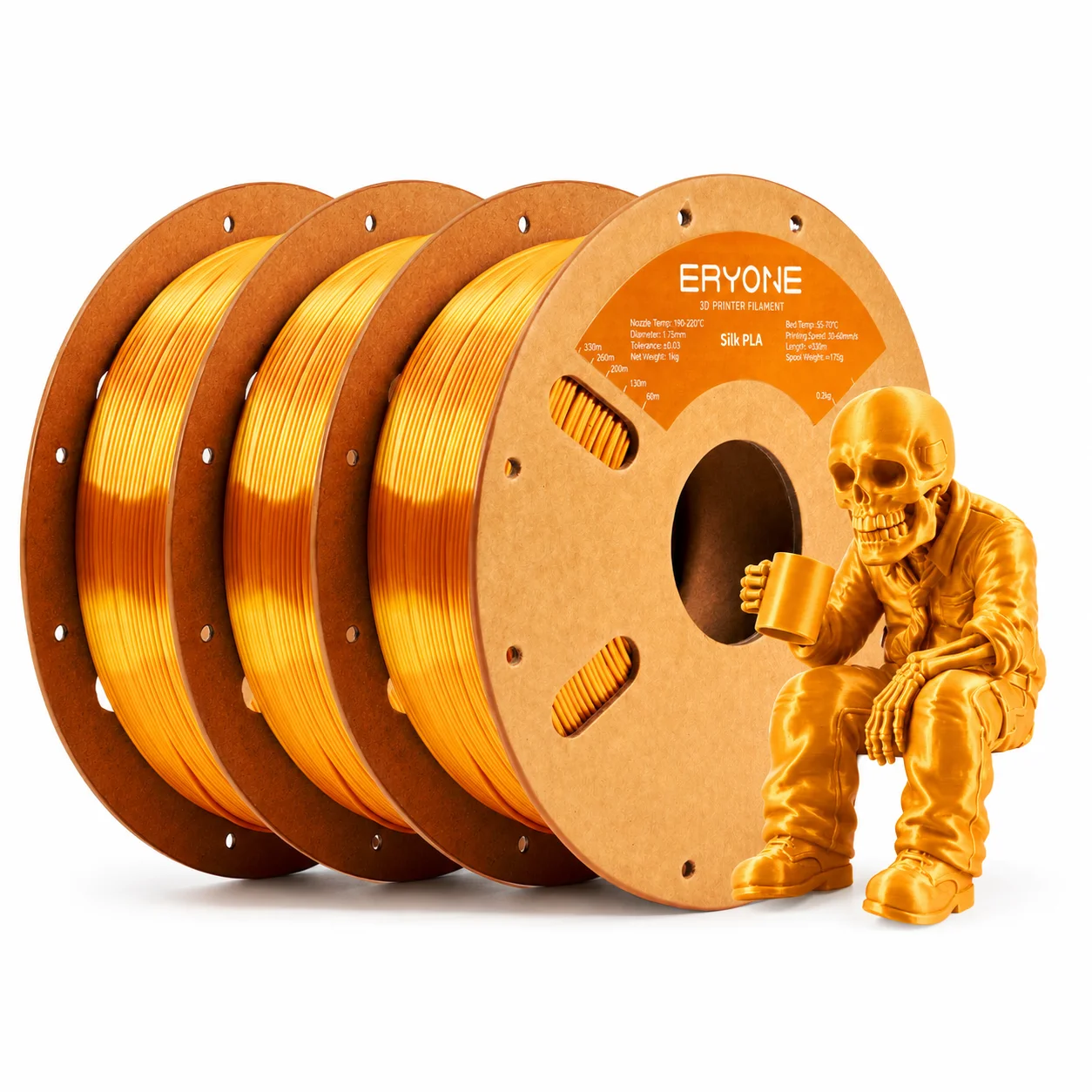 ERYONE Silk PLA Filament 1.75mm, 3 kg (3 × 1 kg), Silk Gold 3KG