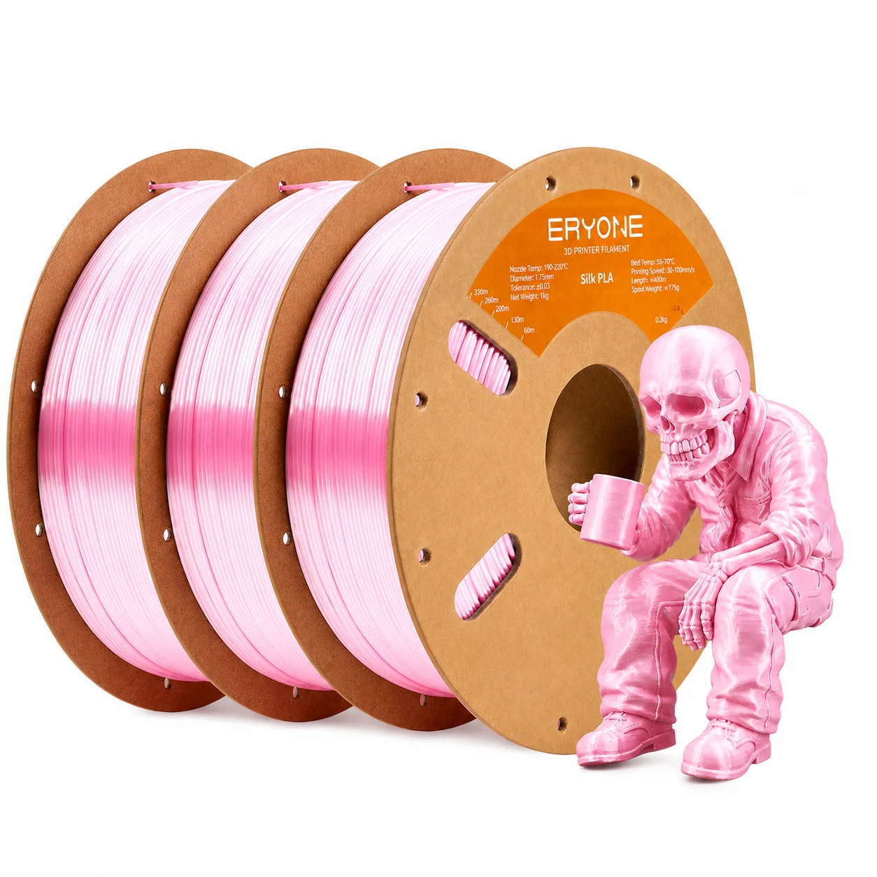 ERYONE Silk PLA Filament 1.75mm, 3 kg (3 × 1 kg), Silk Pink 3KG