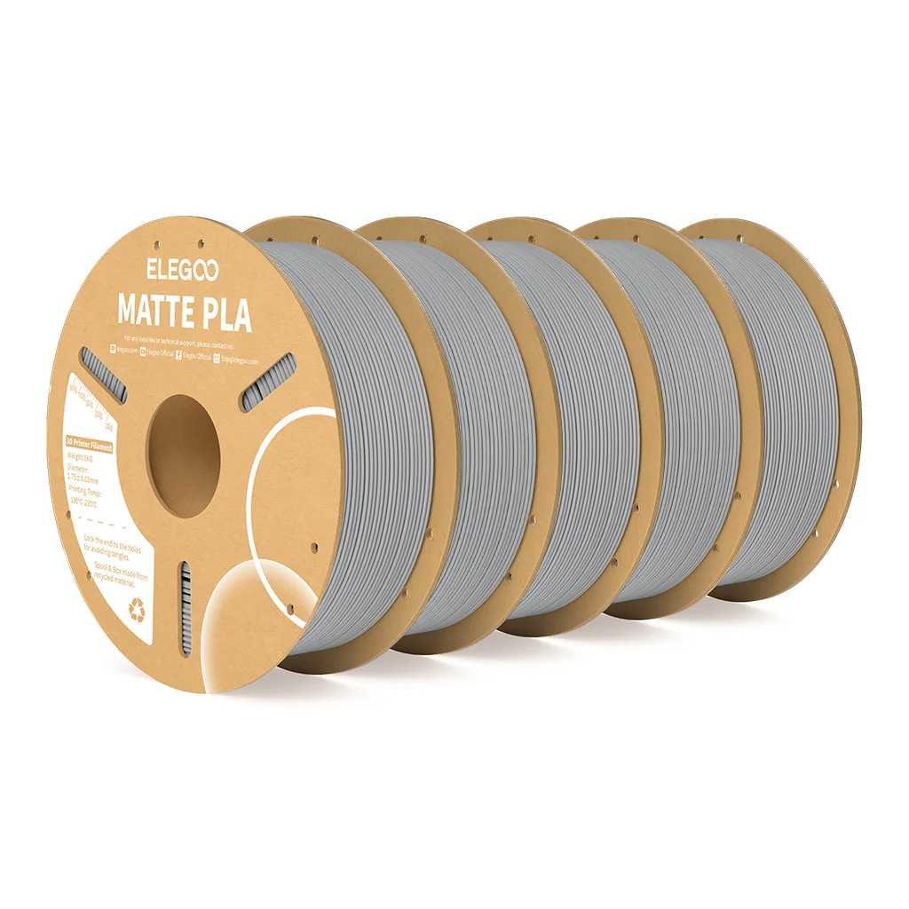 ELEGOO Matte PLA Filament 1.75mm, 5 kg (5 × 1 kg), 5KG Slabstone Grey
