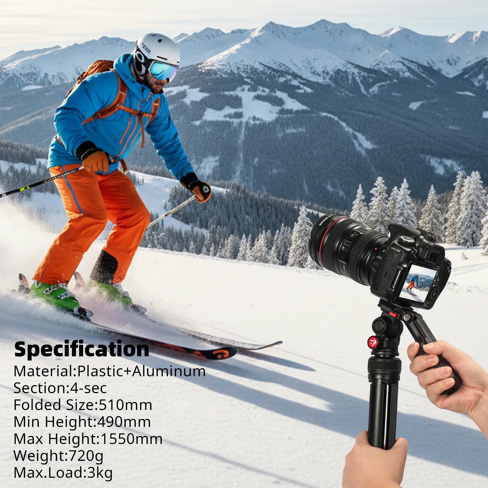 Besnfoto Aluminum Travel Tripod with Hidden Phone Mount – photo 8