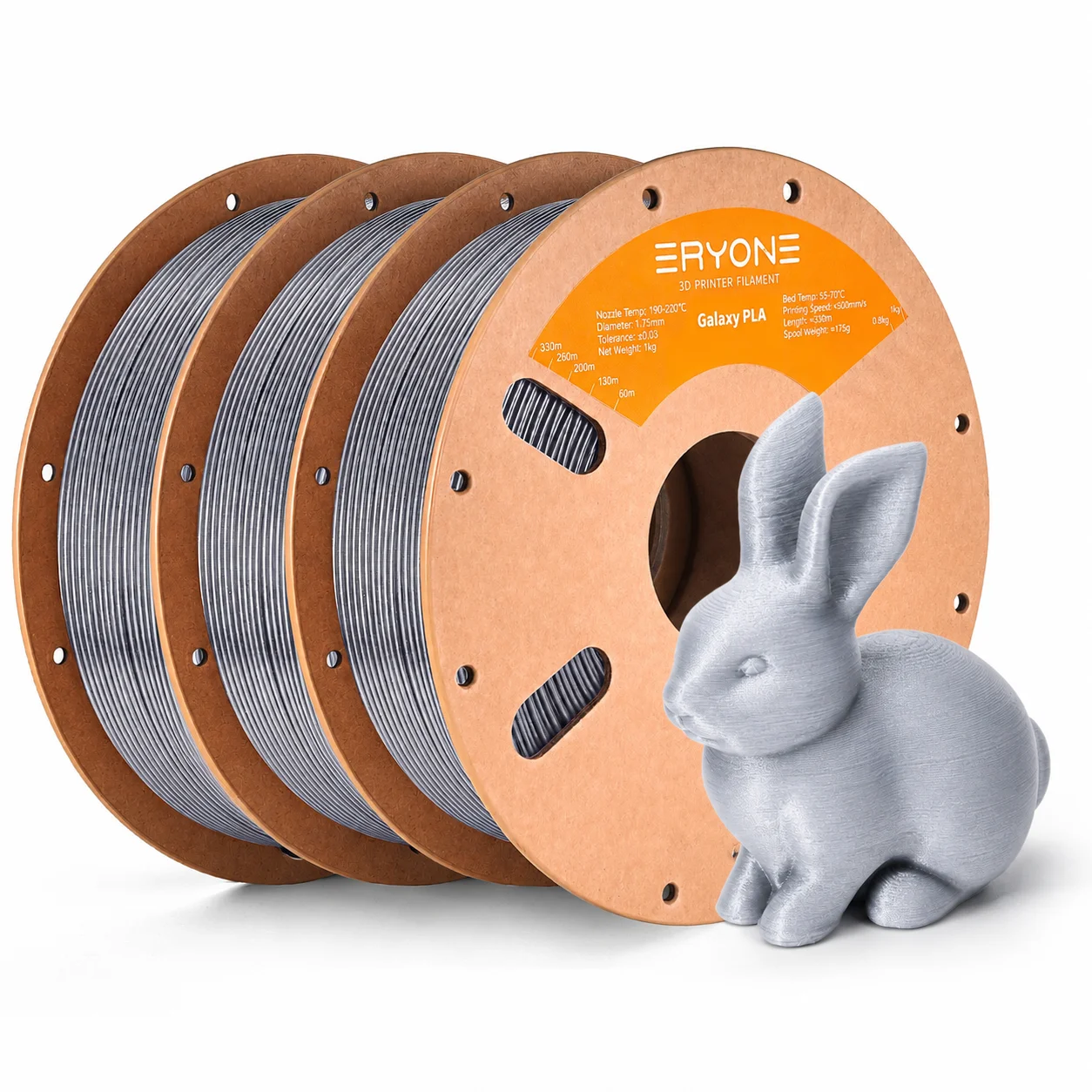 ERYONE Galaxy Glitter PLA Filament 1.75mm, 3 kg (3 × 1 kg), Silver 3KG