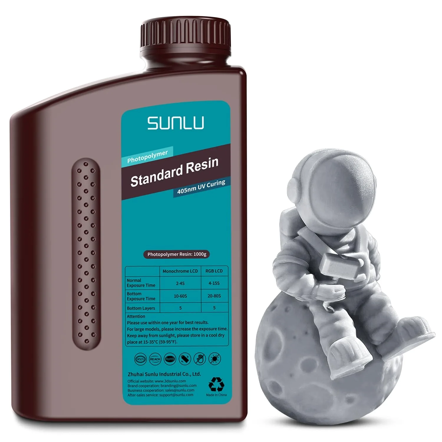 SUNLU Standard or ABS-Like UV Resin 405nm, 1 kg, Standard Grey