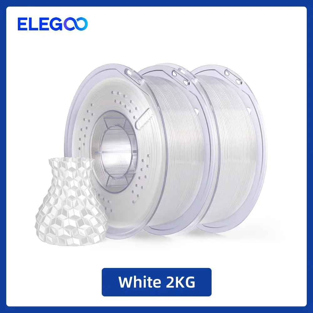 ELEGOO Silk PLA Filament 1.75mm, 2 kg Packs, White 2kg