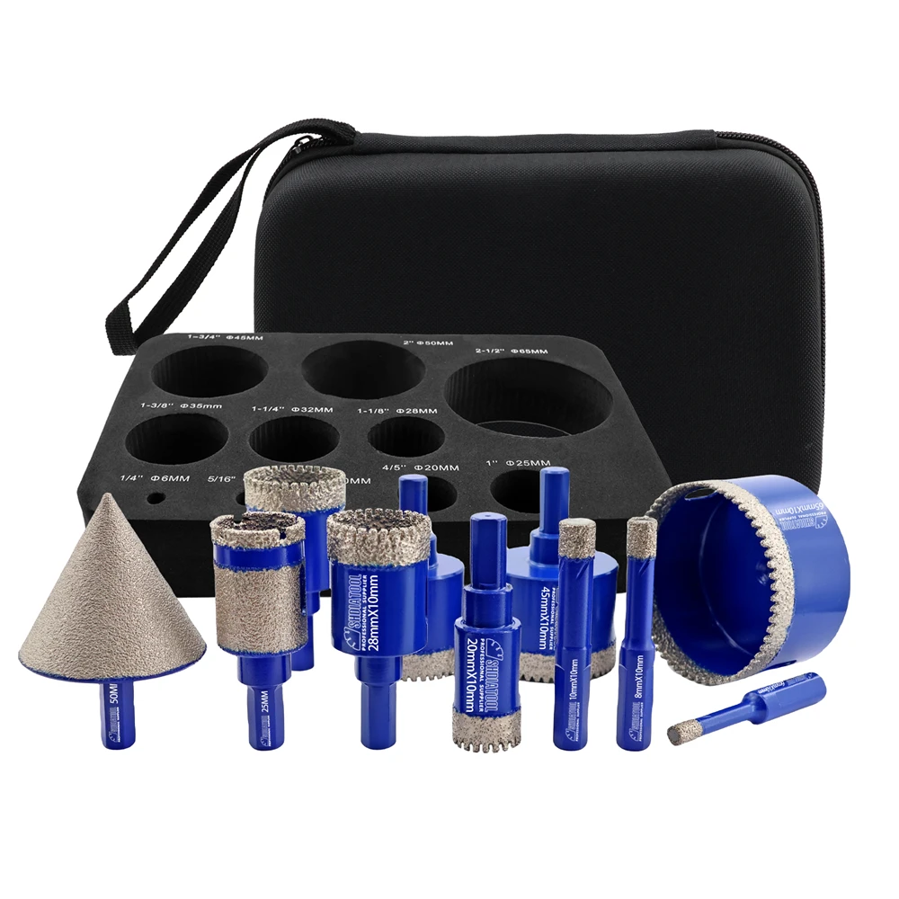 SHDIATOOL 11-Piece Diamond Core Drill Bit Set, 6–65 mm, 11Pcs / Triangle Shank