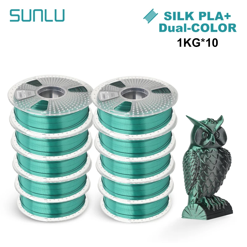 SUNLU Silk PLA Filament 1.75mm, 10 kg (Single, Dual & Tri-Color), SILK Black Green