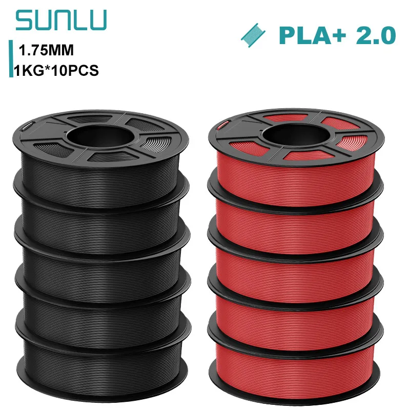 SUNLU PLA+ 2.0 Filament 1.75mm, 10 kg (10 × 1 kg), PLAplus 2.0 5BK 5RD