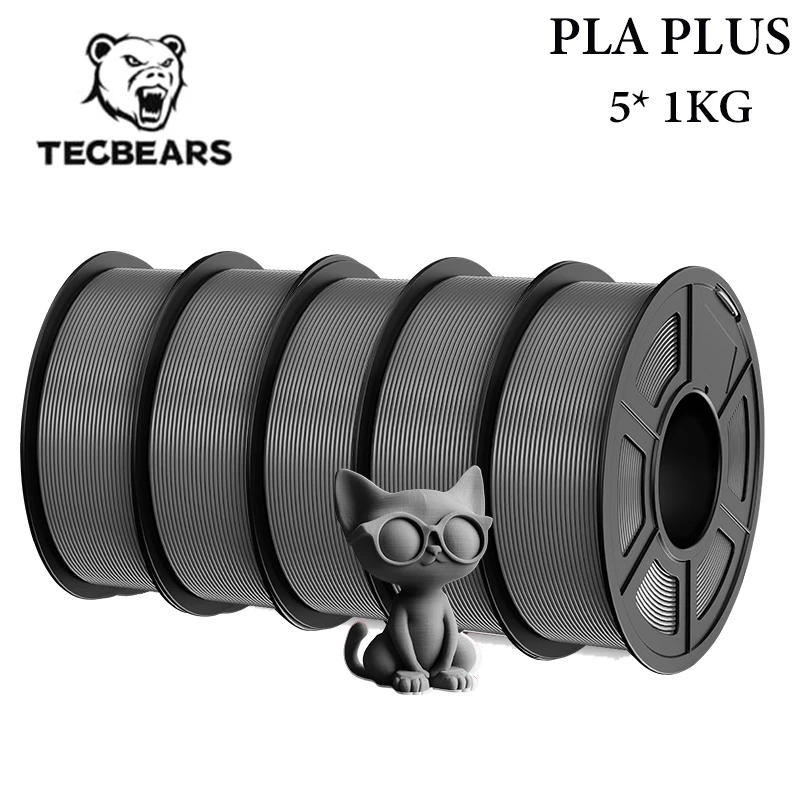 TECBEARS PLA+ Filament 1.75mm, 5 kg (5 × 1 kg), PLAPLUS 5GY
