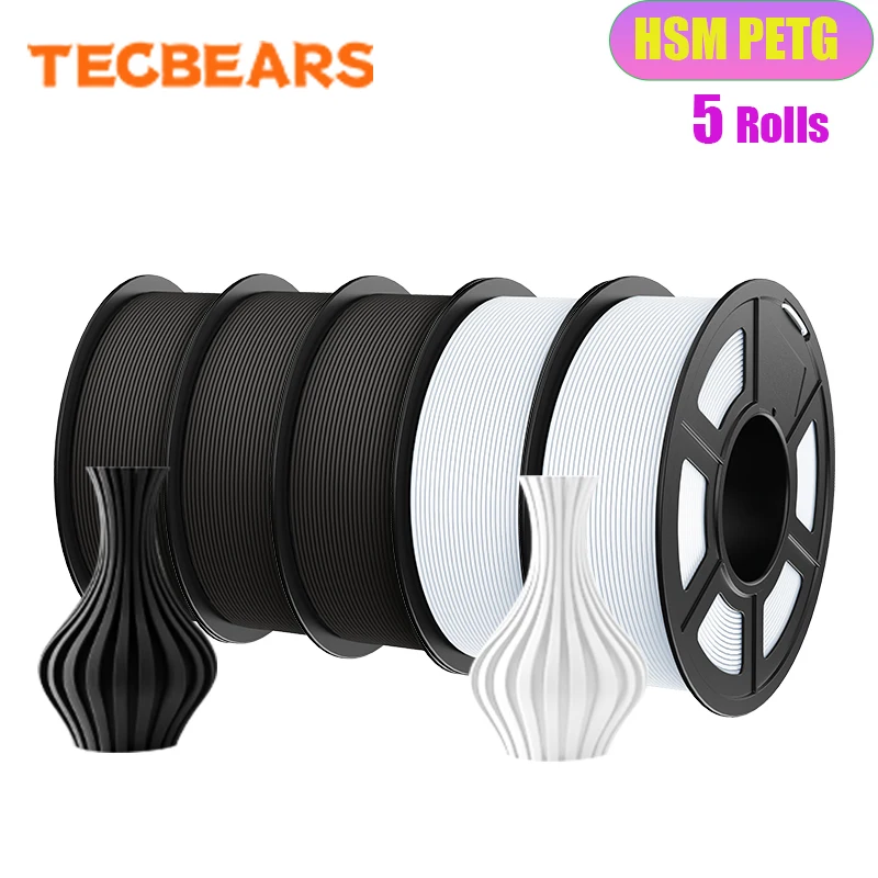 TECBEARS High Speed Matte PETG Filament 1.75mm, 5 kg Set, HSMPETG 3BK 2GY