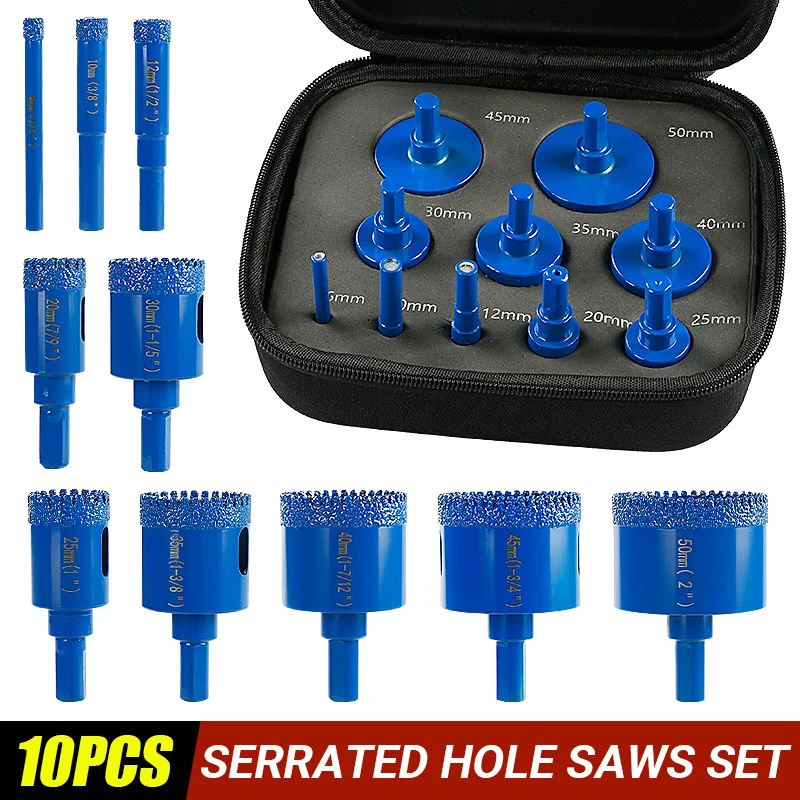 LOZLIN Diamond Core Drill Bit Set for Tile, 10 Pieces (6–50 mm)