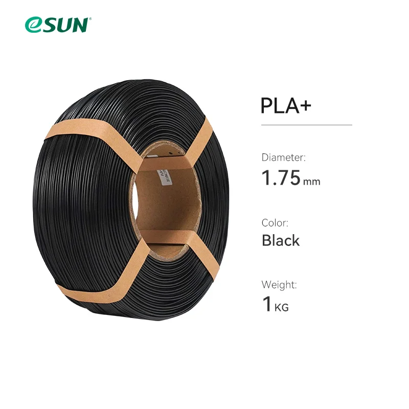 eSUN PLA+ Filament 1.75mm, 1 kg Refill or Spool, Black