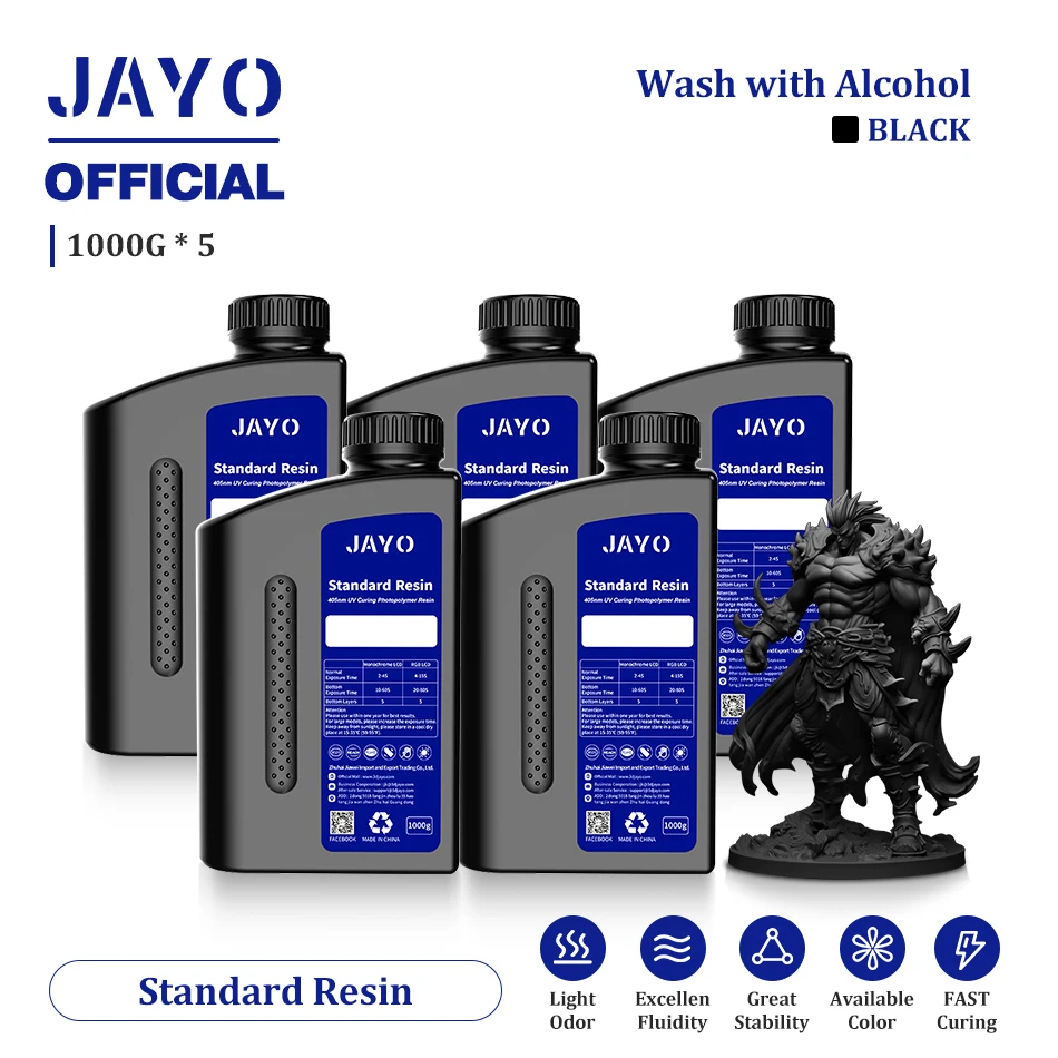 JAYO Standard & ABS-Like UV Resin 405nm, 5 kg, Standard Black-5KG