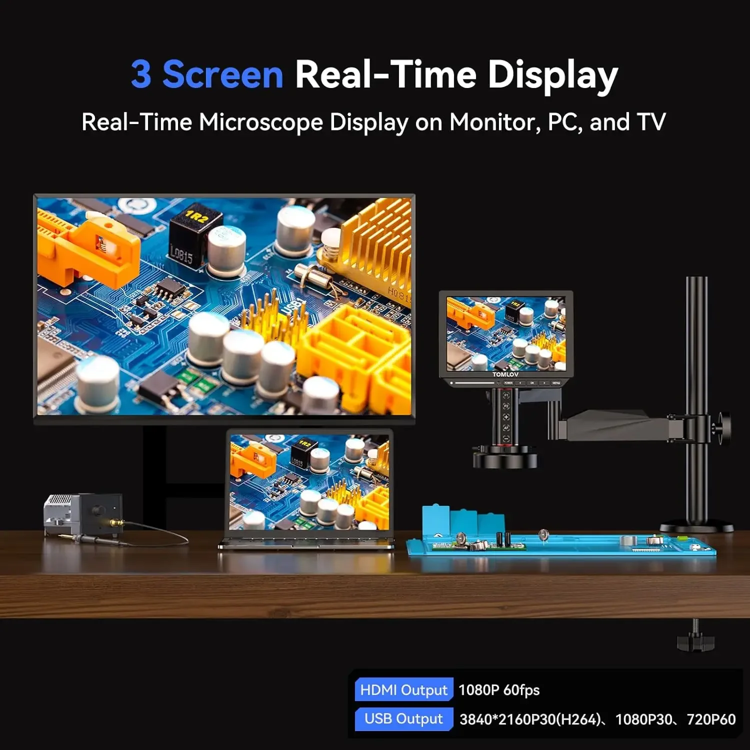 TOMLOV TM4K-AF 4K Autofocus Digital Microscope, 8" Screen, Flex Arm – photo 2