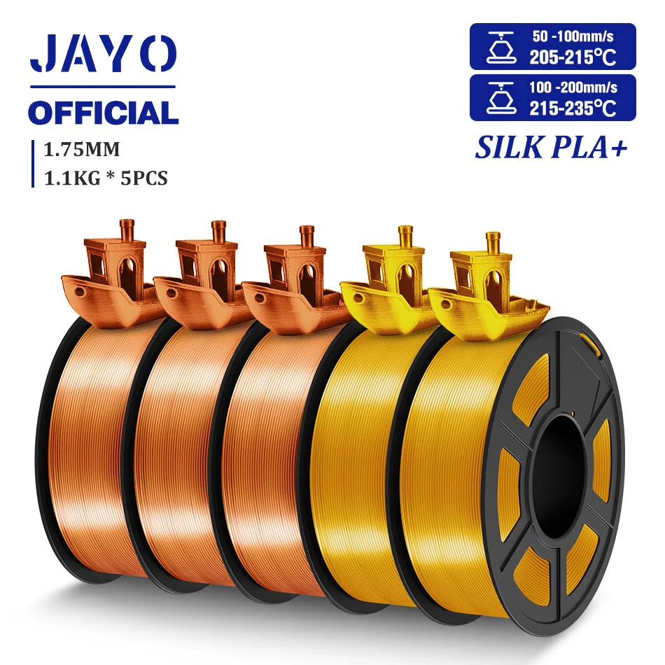 JAYO TPU Silk and Silk PLA+ Filament 1.75mm, 5-Roll Sets, Silk PLAp 3RC 2LG
