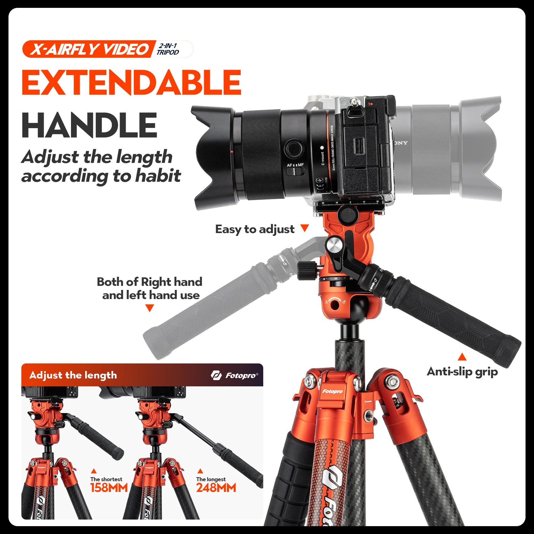 Fotopro X-Airfly Carbon Fiber Video Tripod, 64.5" (164 cm) – photo 4