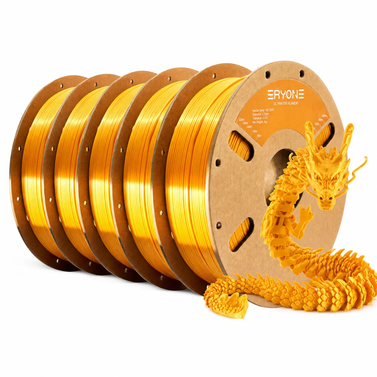 ERYONE Ultra Silk PLA Filament 1.75mm, 5 kg (5 × 1 kg), Gold 5KG