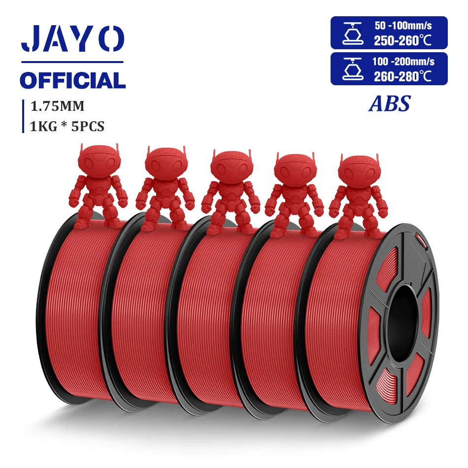 JAYO ABS Filament 1.75mm, 5 Rolls, ABS Red 5Rolls