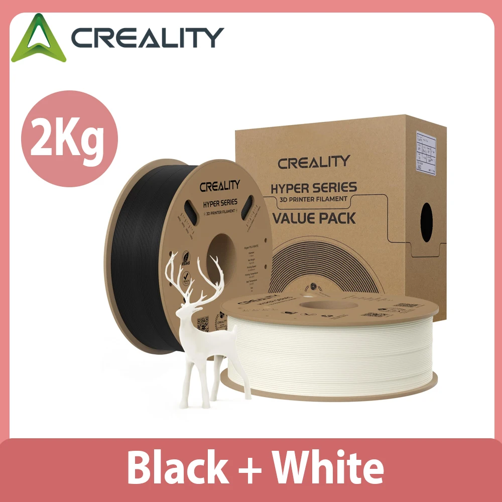 Creality Hyper PLA Filament 1.75mm, 2-Pack (Black + White), Black - White