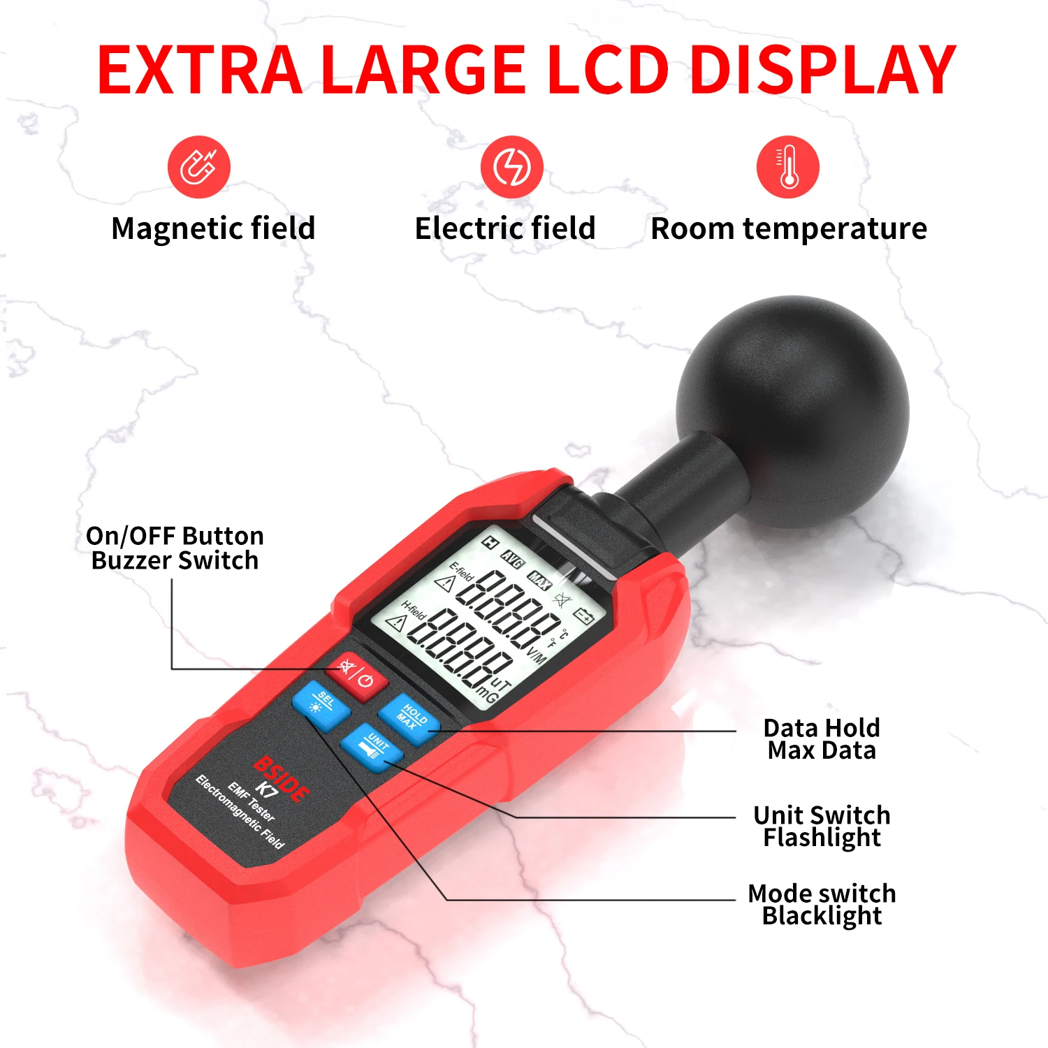 BSIDE K7 EMF Meter, Electric & Magnetic Field Tester – photo 5