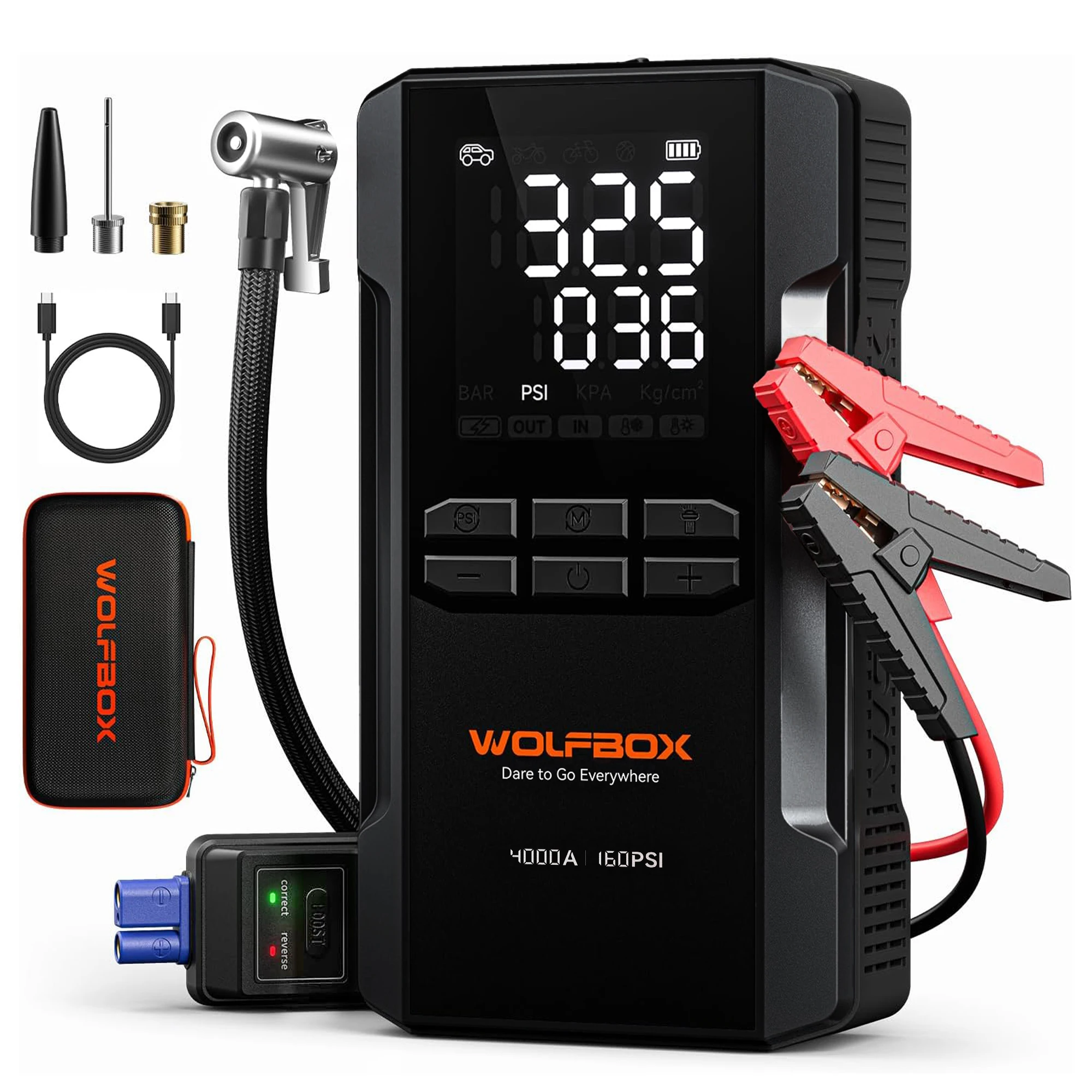 WOLFBOX JS24AIR 4000A Jump Starter with 160 PSI Air Compressor