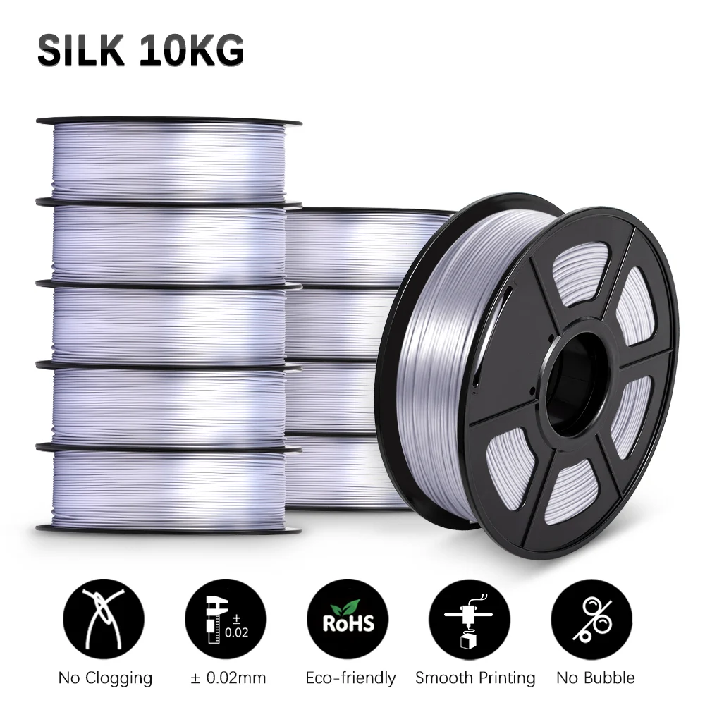 SUNLU Silk PLA Filament 1.75mm, 10 kg (Single, Dual & Tri-Color), SILK silver