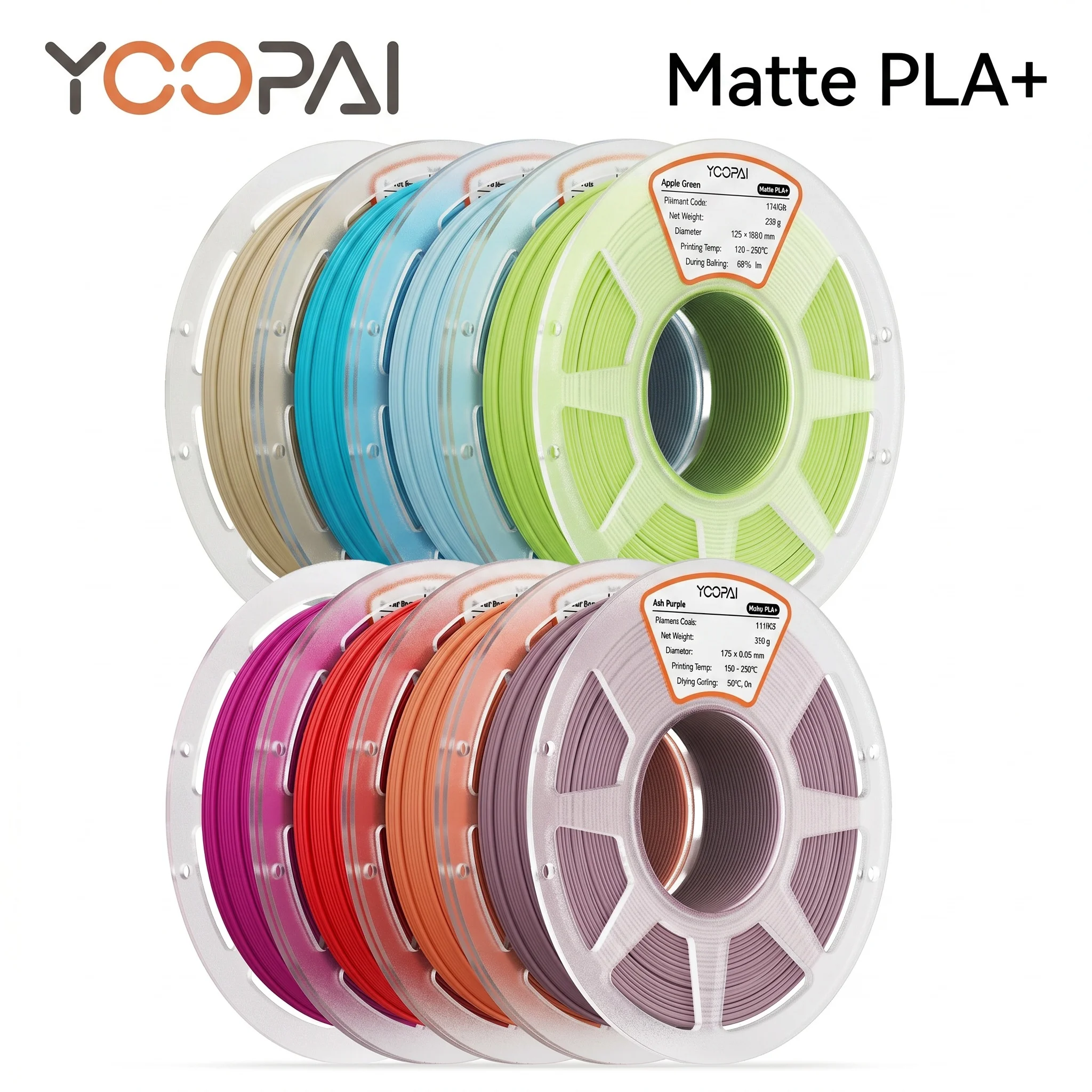 YOOPAI Matte PLA+ Filament Sampler, 8 or 16 × 250 g, Matte PLA01 250g x 8