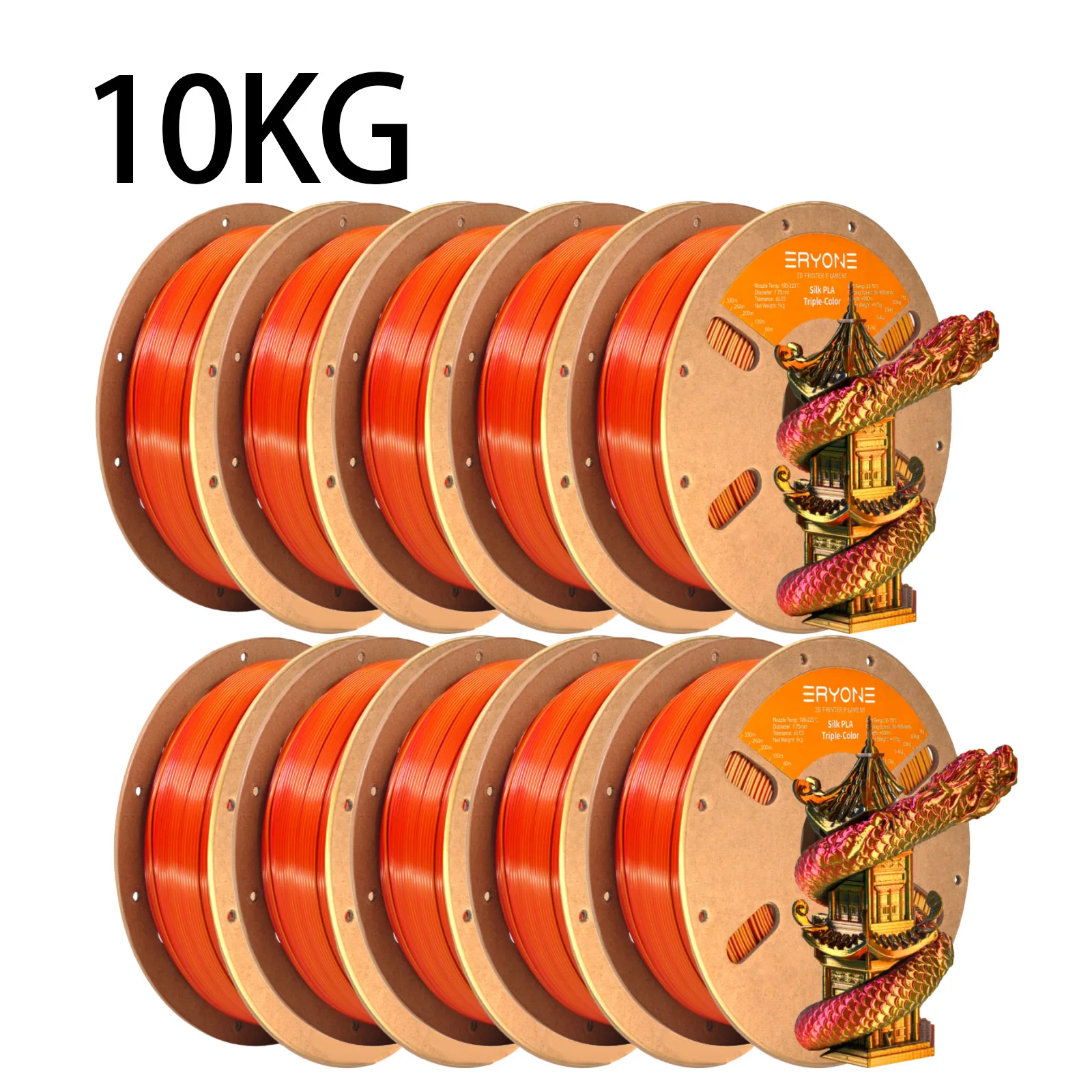 ERYONE Triple Color Silk PLA Filament 1.75mm, 10 kg, Bla Red Gold
