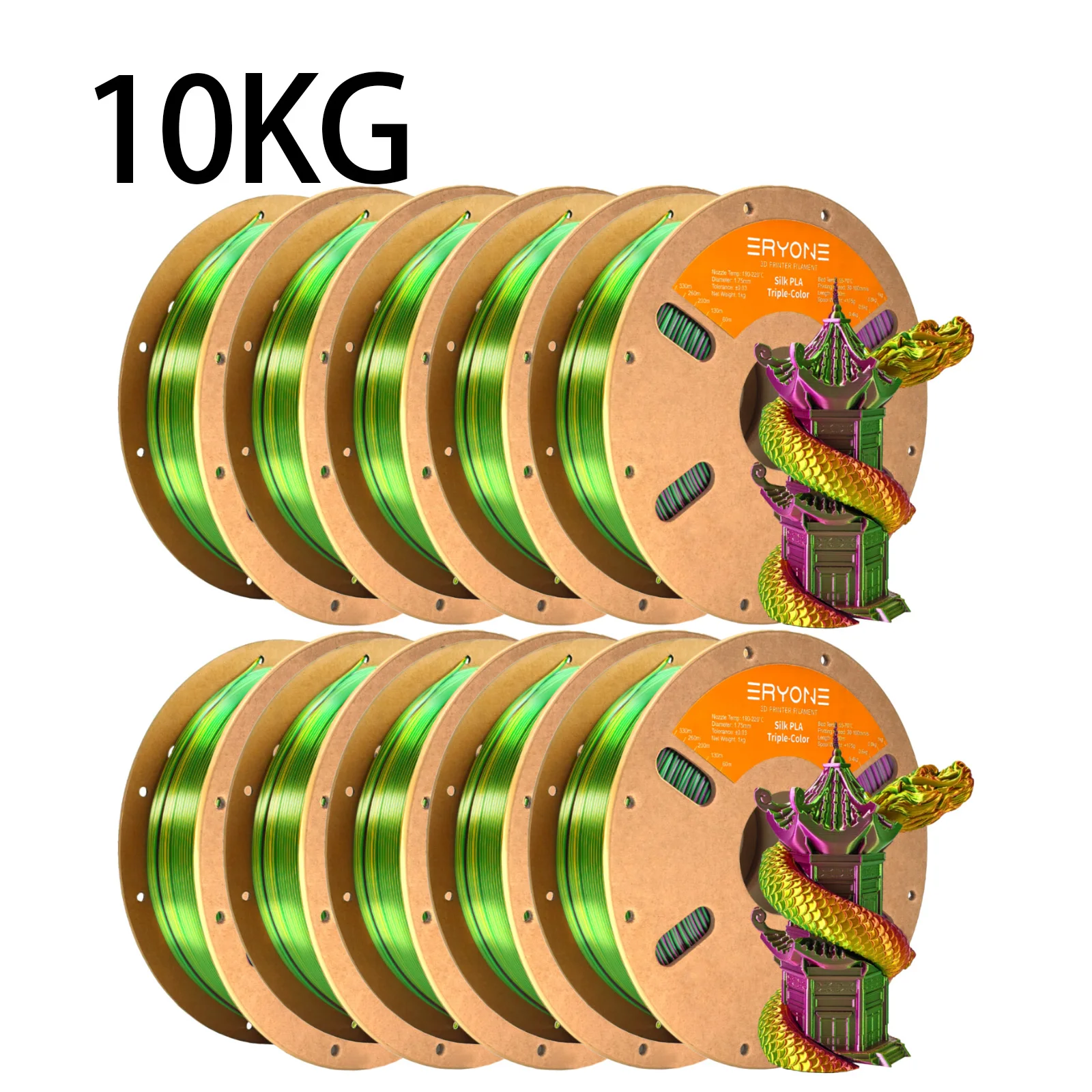 ERYONE Triple Color Silk PLA Filament 1.75mm, 10 kg, Gold Gre Pur