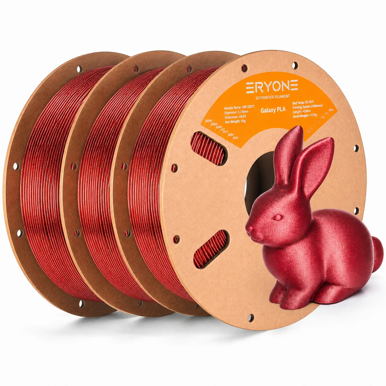 ERYONE Galaxy Glitter PLA Filament 1.75mm, 3 kg (3 × 1 kg), Red 3KG