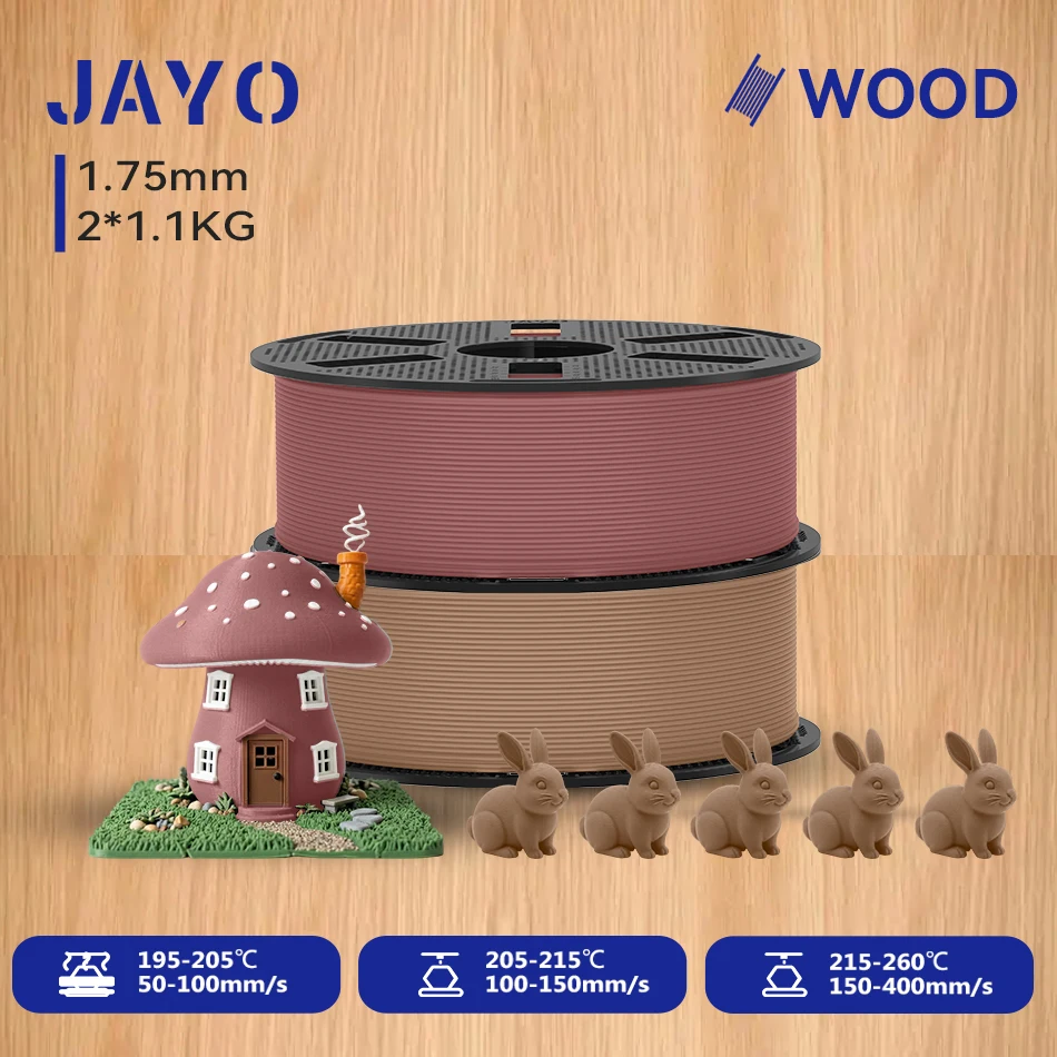 JAYO Wood PLA Filament 1.75mm, 2 × 1.1 kg – photo 2