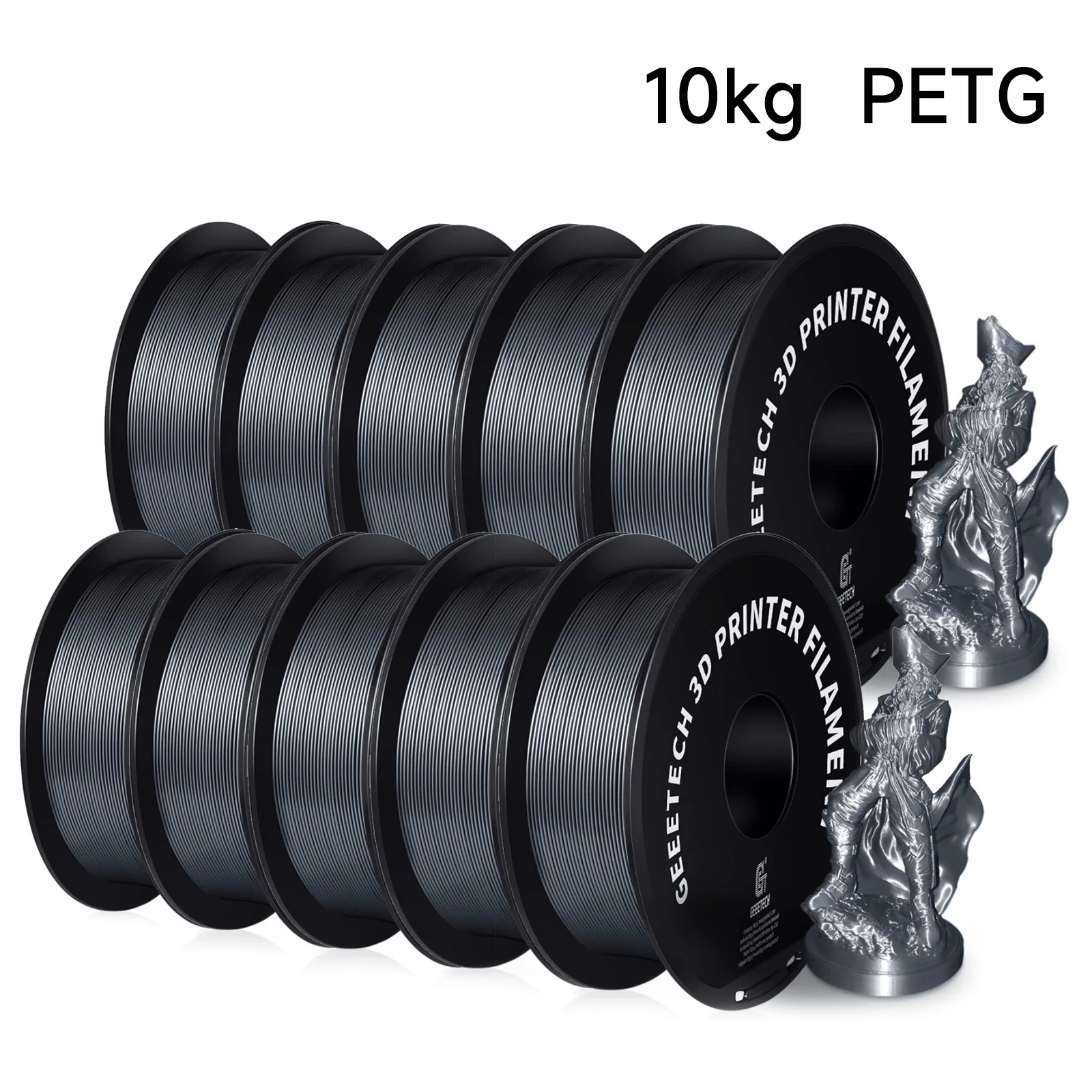 GEEETECH PETG Filament 1.75mm, 10 kg (10 × 1 kg), Silver