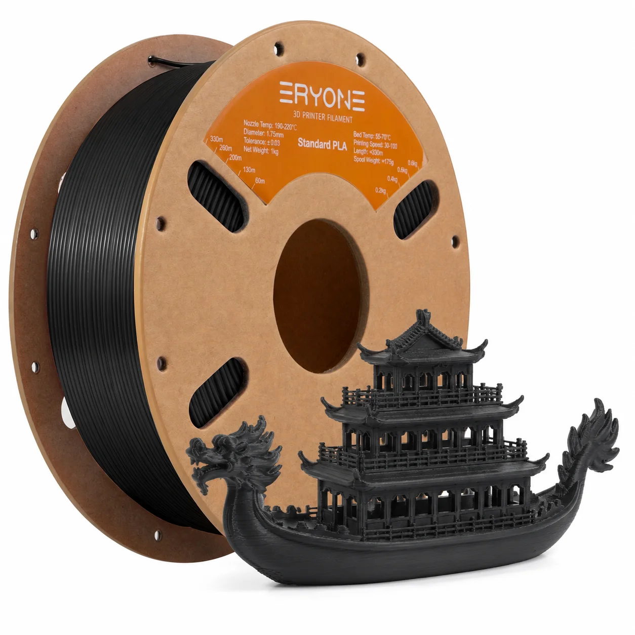 ERYONE Standard PLA Filament 1.75mm, 1 kg Spool, Charcoal black