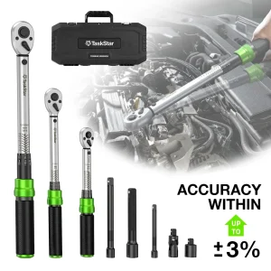 TaskStar 8-Piece Click Torque Wrench Set, 1/4", 3/8" & 1/2" Drive