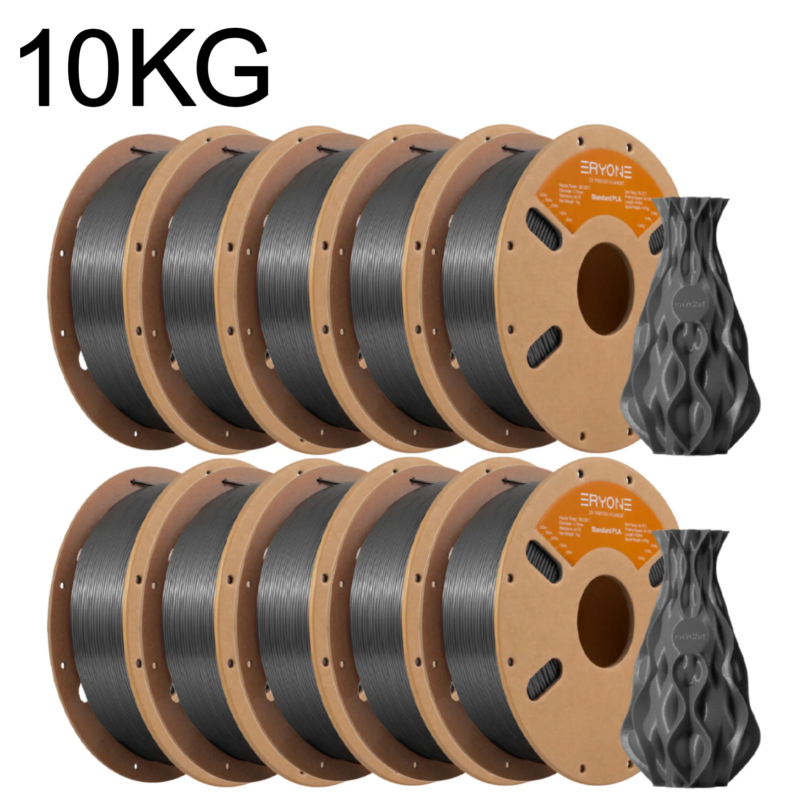 ERYONE Standard PLA Filament 1.75mm, 10 kg (10 × 1 kg), Grey