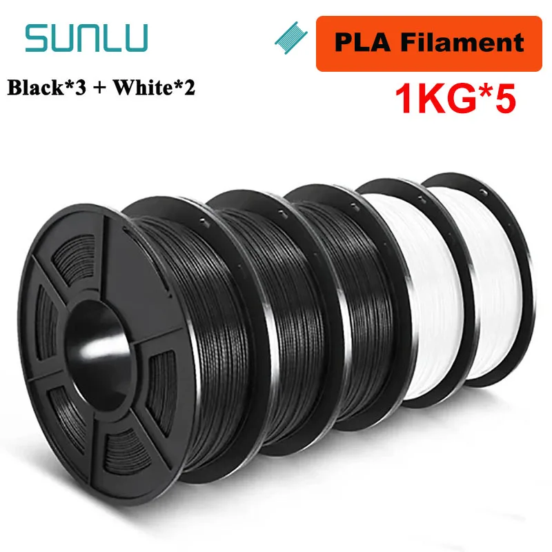 SUNLU PLA / PLA+ / PETG Filament 1.75mm, 5 kg Set, PLA 3BK 2WT