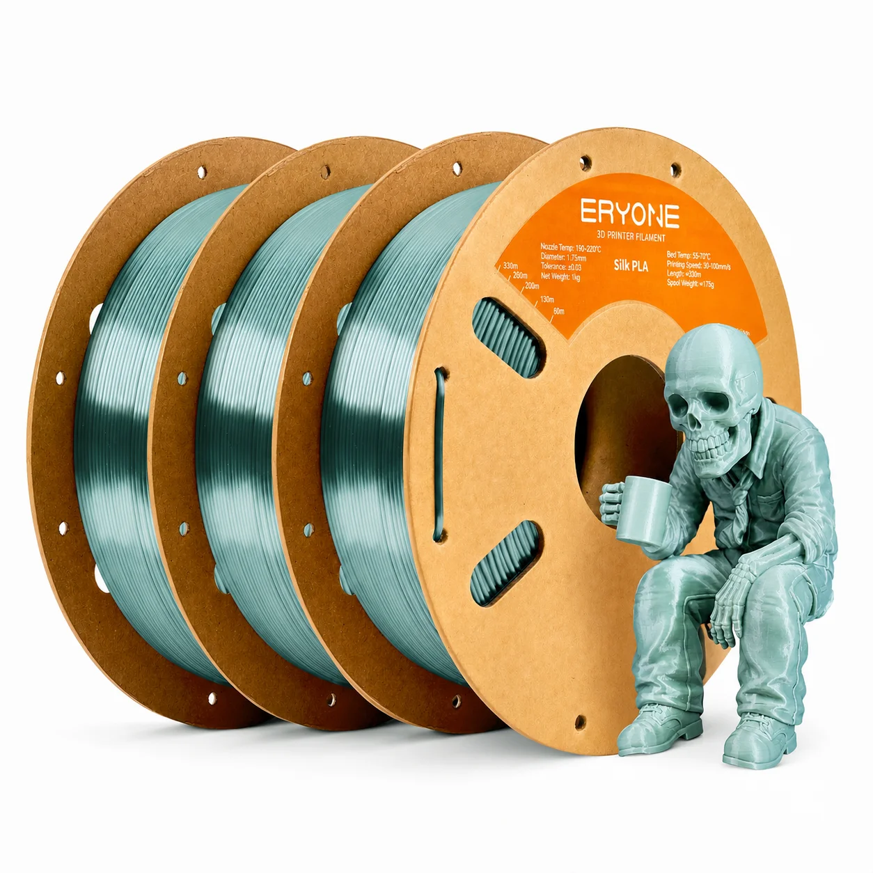 ERYONE Silk PLA Filament 1.75mm, 3 kg (3 × 1 kg), Silk EmeGreen 3KG