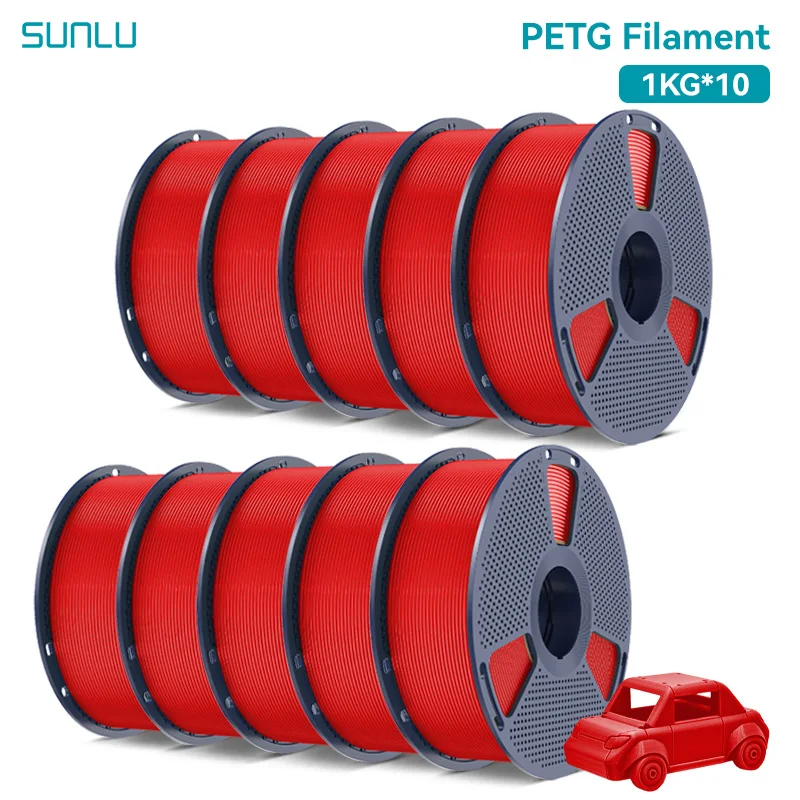 SUNLU PETG Filament 1.75mm, 10 Spools, PETG-Red 10 rolls
