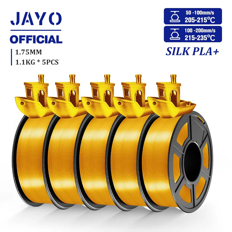 JAYO TPU Silk and Silk PLA+ Filament 1.75mm, 5-Roll Sets, Silk PLAp Light Gold
