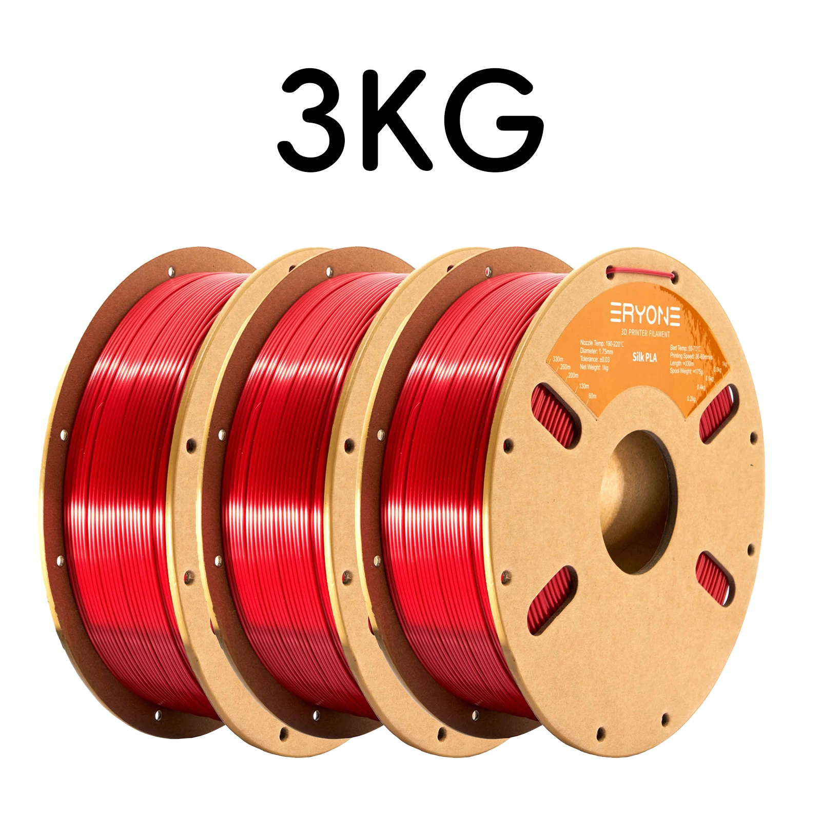 ERYONE Ultra Silk PLA Filament 1.75mm, 3 kg (3 × 1 kg), Red-3kg