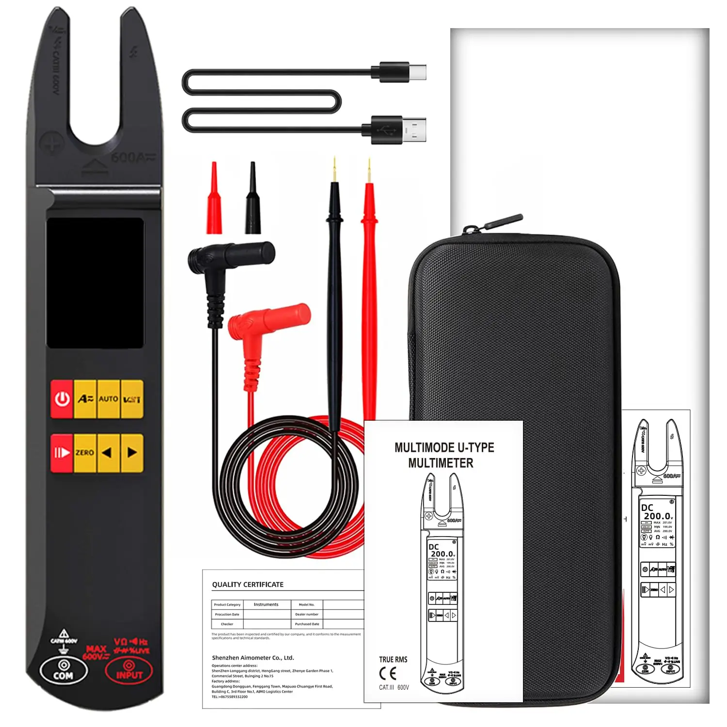 BSIDE U5 Fork Clamp Meter, True RMS, AC/DC, black