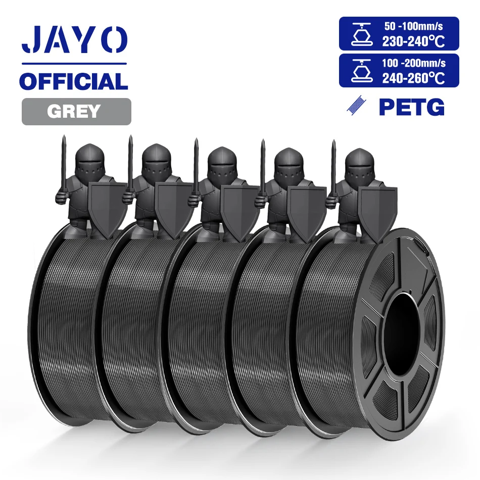 JAYO PLA, PLA+ & PETG Filament 1.75mm, 5-Roll Packs, PETG Grey 5Roll
