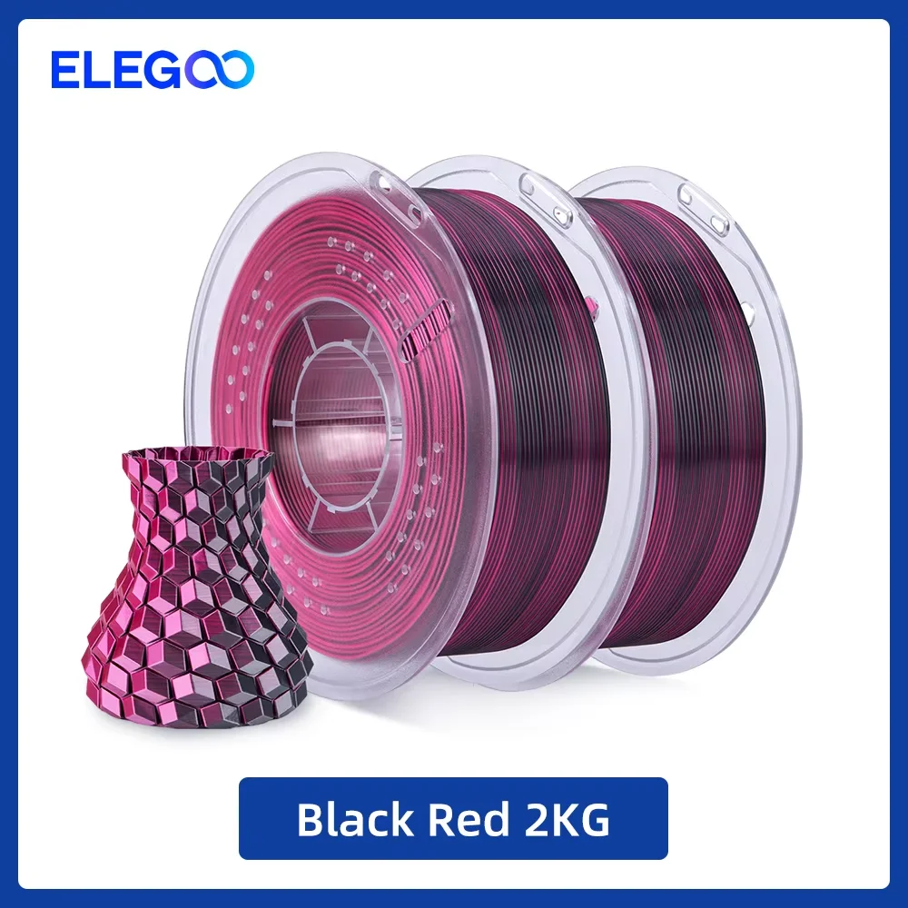 ELEGOO Silk PLA Filament 1.75mm, 2 kg Packs, Black Red 2kg