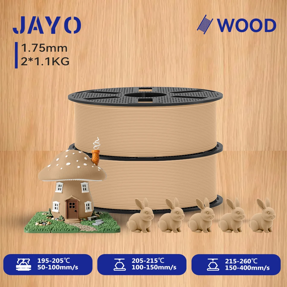 JAYO Wood PLA Filament 1.75mm, 2 × 1.1 kg, Maple wood