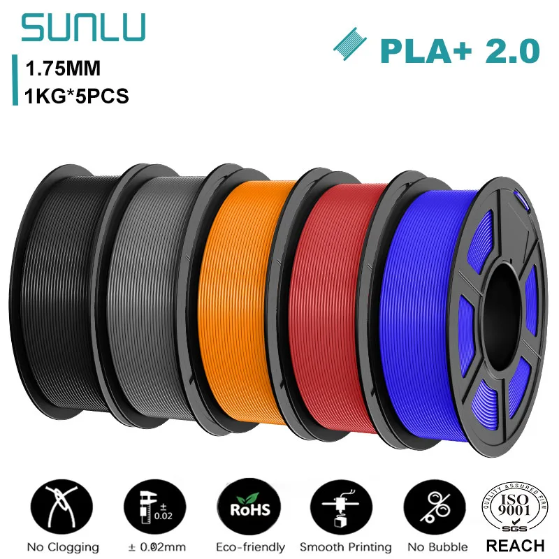 SUNLU PLA+ 2.0 Filament 1.75mm, 5 kg (5 × 1 kg)