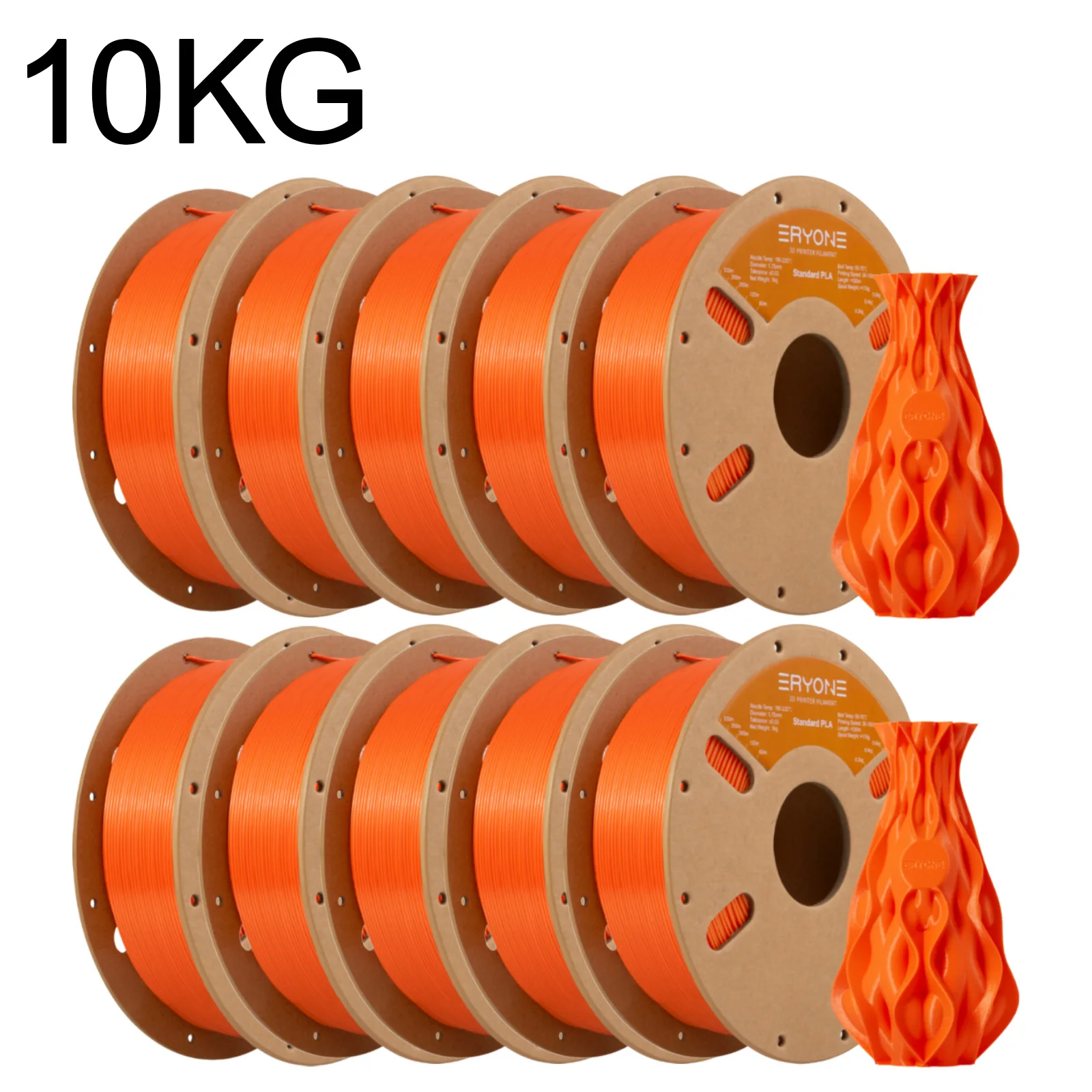 ERYONE Standard PLA Filament 1.75mm, 10 kg (10 × 1 kg), Orange