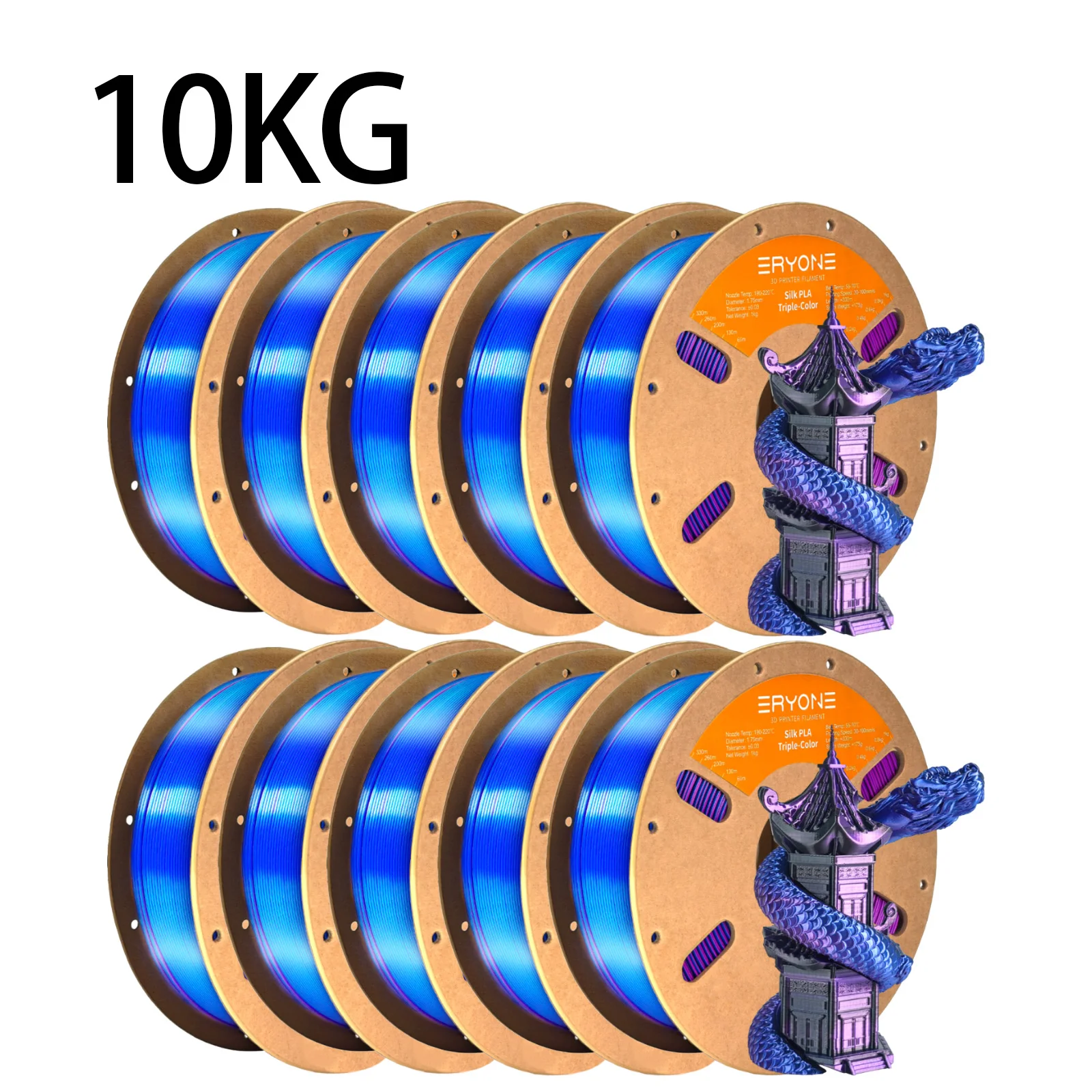 ERYONE Triple Color Silk PLA Filament 1.75mm, 10 kg, Bla Blue Purple